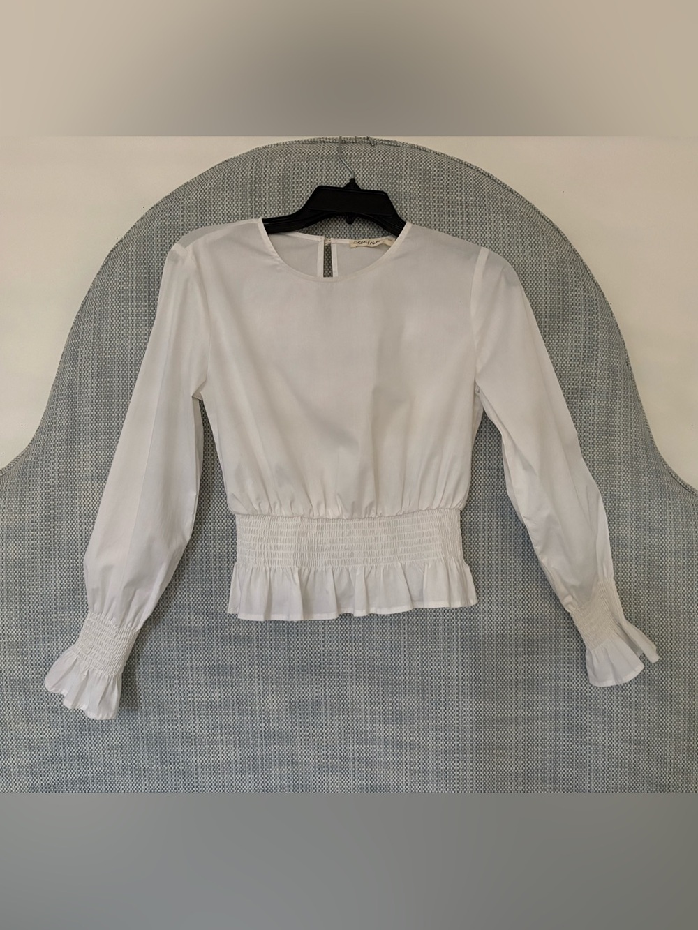 Chloe & Katie White Smocked Waist Ruffle Blouse